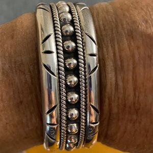 Sterling Silver Wide Beaded Cuff Bracelet | 44.7g